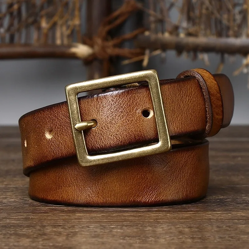 2.8cm Width Retro Women Jeans Belt Genuine Leather Belt Women Ceinture  Vintage Brass Belt Buckle Leather Belt For Women Waist