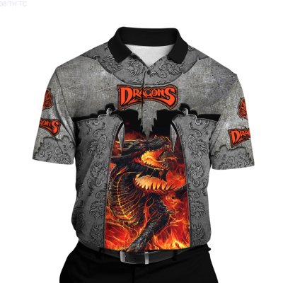 【high quality】  Mens Summer Fashion 3d Dragon Print Casual Short Sleeve Polo Shirt