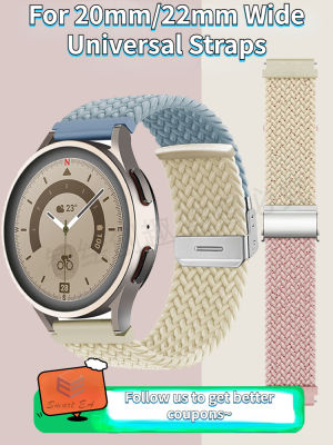 หัวเข็มขัดจับคู่สีถักไนลอนสำหรับ Samsung Galaxy Watch 6 5pro 5 4 40mm 44mm classic 42mm 43mm 46mm 47mm Active 2 / Huawei Watch GT 3 2 42mm 46mm / Realme Watch / Haylou Watch Strap for 20mm 22mm Watch Strap