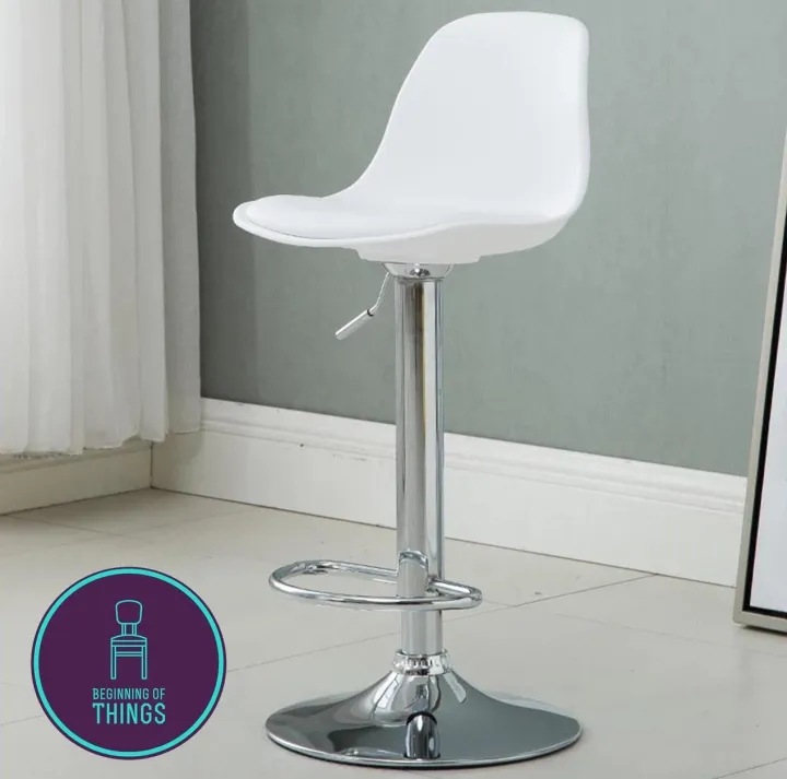 Eames Inspired Padded Bar Stool Chair, White Fur Bar Stools