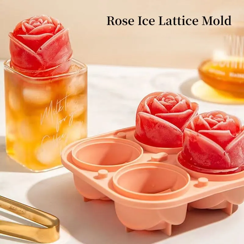 KooMall 3D Rose Ice Molds 2.5 inch, Large Ice Cube Trays, Make 4 Giant Cute Flower Shape Ice, Silicone Rubber Fun Big Ice Ball Maker for Cocktails