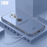 YBD เคสโทรศัพท์เคลือบขอบตรงสำหรับ Vivo S1 Pro,เคสป้องกันกล้องที่แม่นยำฝาครอบลายใบเมเปิ้ลพร้อมสายคล้องฟรี