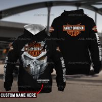 เสื้อแจ็กเก็ต เสื้อโปโลแขนสั้น มีฮู้ด ลาย Harley-Davidson Bomber 3D สําหรับผู้ชาย232009M97