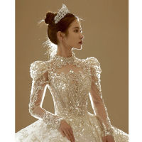 Wedding Dress Bridal dresses gala Bride veil Long Sleeve shining sequin trailing French Style R Luxury High-End High-End Dinner gown H920