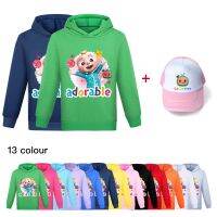 COCOMELON Hooded เสื้อกันหนาว Hoodie สำหรับชายหญิงฤดูใบไม้ผลิและฤดูใบไม้ร่วง100% ผ้าฝ้ายแขนยาว2-9ปีเด็กเสื้อผ้ากีฬา