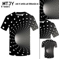 เสื้อยืด3D HTJY Optical Vortex Illusion เสื้อคอกลมที่เหมาะกับชายและหญิงลำลองเสื้อผ้าผู้หญิงทุกวันของขวัญ