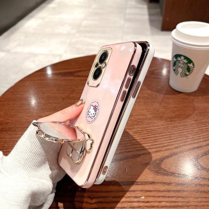 folding-makeup-mirror-phone-case-for-xiaomi-redmi-11-prime-4g-case-fashion-cartoon-cute-cat-multifunctional-bracket-plating-tpu-soft-cover-casing