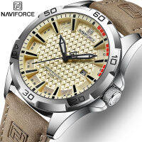 NAVIFORCE นาฬิกาควอทซ์ลำลองใหม่สำหรับกีฬาทหารชายนาฬิกากันน้ำหนังคลาสสิกสำหรับนักธุรกิจ