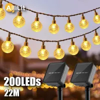 【CW】 Solar String Lights Outdoor 200 LED Crystal Globe Waterproof Festoon Fairy Light for Garden Christmas Party Decor