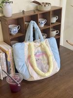 The new 2023 ins feather are large capacity tote bags female cute doggie printing single shoulder bag hand