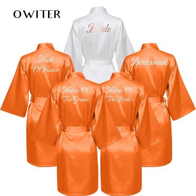 {Xiaoli clothing} เสื้อคลุมเจ้าสาวผ้าไหม Satin สำหรับงานแต่งงานงานเลี้ยงเจ้าสาวเพื่อนเจ้าสาวชุดเดรสเสื้อคลุมอาบน้ำเจ้าสาวสีขาวสีส้ม