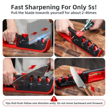 Knife Sharpener 4 in 1 Diamond Coated&Fine Rod Knife Shears and Scissors  Sharpening stone System Stainless Steel Blades