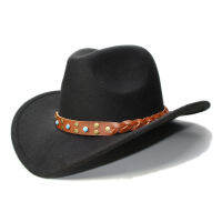 LUCKYLIANJI Kid Child Childres Wool Felt Western Cowboy Hat Wide Brim Cowgirl Braid Leather Band (One Size:54cm)