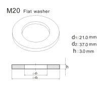 [Haotao Hardware] เครื่องซักผ้าแบบแบน M20x37x3.0เครื่องซักผ้าธรรมดาสแตนเลสเกรด A2ขนาดมาตรฐานเมตริก20ชิ้น/ล็อต