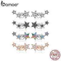 BAMOER แท้925เงินสเตอร์ลิง4สีประกาย CZ ประณีตวางซ้อนกันได้ดาวต่างหูตุ้มหูแฟชั่นสำหรับผู้หญิงเครื่องประดับของขวัญ SCE175