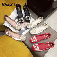 Rhinestone Single Shoes Women Flat Autumn Square Head Shallow Shoes Women Size 4.5-9.5 Flat Loafers Ladies Shoes