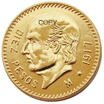1917เม็กซิโก10เปโซชุบทองเหรียญปลอม
