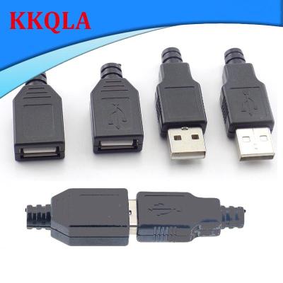 QKKQLA 100pcs 5V USB Type A 2.0 Male Female 4Pin Plug Socket Connector Adapter 4pin Plastic Cover Solder DIY Connection Wholesale