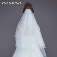 Top Quality Cut Edge Two Tier White Tulle Bridal Veil Fingertip Length 80 cm Length Tulle Wedding Veil With Comb Voile Mariage Hair Accessories