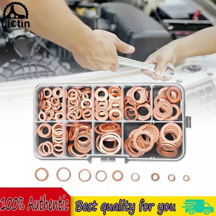 LICTIN 100/200Pcs of Copper Washer Nut and Bolt Set Flat Ring Seal ...