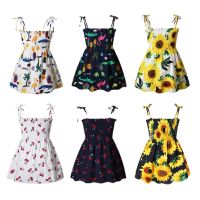 COD DSTGRTYTRUYUY 1-6 Years Kids Girls Sleeveless Flower Sundress Summer Beach Strap Princess Dress Cotton Children Clothes girls Casual Dresses