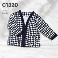 C1320 เสื้อคลุมเเขนยาวผ้าลายชิโนริดำขาว ยาว29