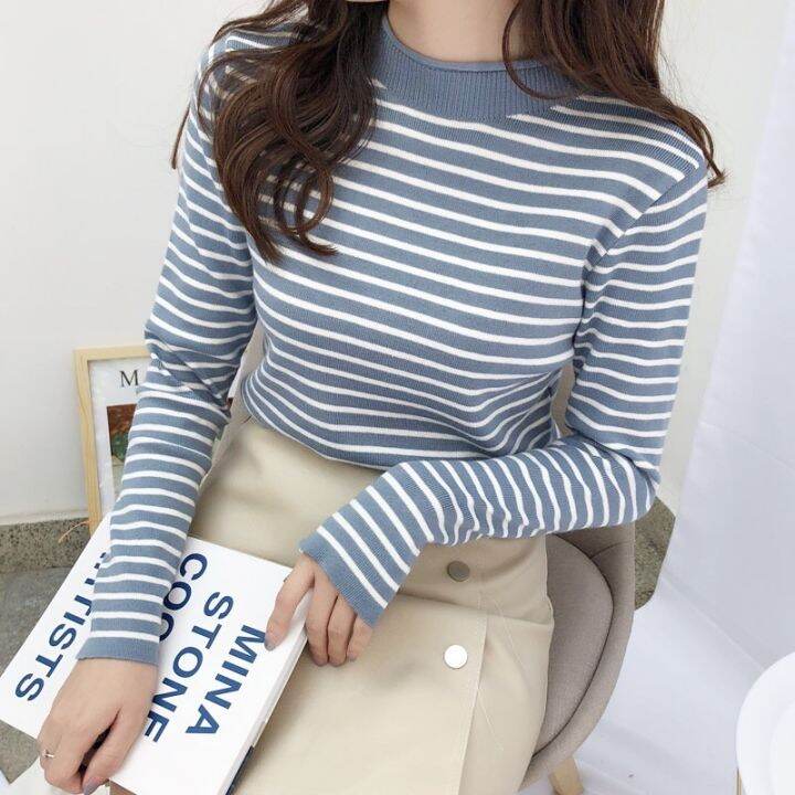 เสื้อสเวตเตอร์ถักสำหรับผู้หญิง-เสื้อเบลเซอร์-heliar-เสื้อสเวตเตอร์คอวีลายทางเสื้อเสื้อสวมศีรษะลำลองแขนยาวยางยืดเข้ารูปแบบถักอบอุ่นเสื้อ2023ฤดูใบไม้ร่วงฤดูหนาว