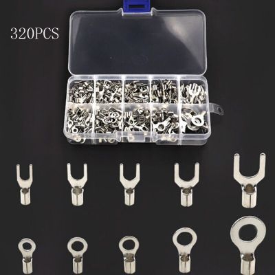 320pcs cold pressed bare round OT/UT SNB RNB terminal bare fork copper nose wiring fork combination sets prensaterminales Electrical Connectors