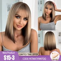 【jw】❧ HENRY MARGU Short Straight Bob Synthetic Wigs for Blonde Ombre with Bangs Hair Resistant