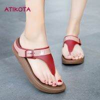 ۞❈∋ Atikota รองเท้าแตะลําลองสําหรับสตรีสไตล์เกาหลีกันลื่นมีคลิปหนีบนิ้วเท้า