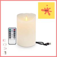 เทียน LED CLAIRE WAX REMOTE RECHARGE DIM 5 นิ้ว 0.3 วัตต์ WARMWHITE สีขาวLED PILLAR CANDLE CLAIRE WAX REMOTE RECHARGE DIM 5IN 0.3W WARMWHITE WHITE **สินค้าแนะนำ**