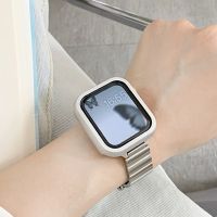 ▫◇ Metal Case Slim Stainless Steel Strap for Apple Watch 7 Band Se 6 5 4 44mm 40mm 45mm 41mm Bracelet IWatch 3 42mm 38mm Bands