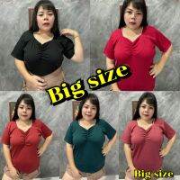 [ส่งเร็วพิเศษ!] Big size เสื้อคนอ้วน ขยุ้มหน้าแถบขาว อก 44-52 เรียบสวยBigsize