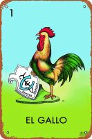 01 El Gallo Rooster Loteria Card ป้ายโลหะดีบุกลายเม็กซิกันป้ายเครื่องตกแต่งฝาผนัง8X12นิ้ว