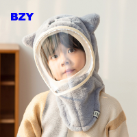 BZY หมวกกันลมกันหนาวสำหรับเด็กสองหมวกให้ความอุ่นสำหรับอากาศหนาวผ้าคลุม Seluruh Wajah แบบปรับได้ผ้าพันคอฤดูหนาว