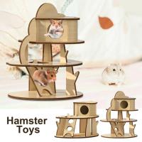 Hamster Activity Center Wooden Small Animal Platform Climbing Toy Treehouse Shape Exercise Toy with Large Space Cage Accessories for Guinea Pigs Gerbils usual