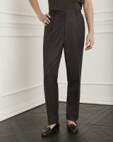 WARDROBE MINISTRY - กางเกงสแล็ค 968 Pleated Herringbone Wool Trousers in Dark Brown