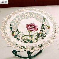 Morris8 vezon Round Elegant Polyester Floral Doily Embroidery Placemat Tablecloth Embroidered Mat Napkin Tissue Box Covers