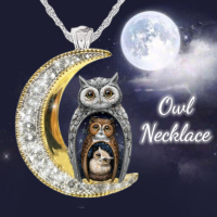 Delicate Cute Owl Standing on The Moon Womens Necklace Sweet Romantic Animal Silver-Plated Necklace Party Gift for Daughter Fashion Chain Necklaces