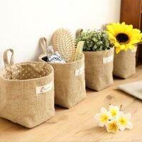 Desktop pouch double-sided with ear cloth bag jute storage basket