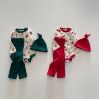 2022 Autumn Winter Newborn Clothes Set 3pcs Christmas Deer Boys Girls Long Sleeve Bodysuit + Cotton Fashion Pant + Hat 0-2 T