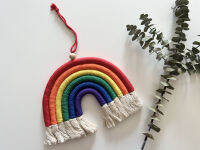 แฮนด์เมด มาคราเม่ สายรุ้งสีสันสดใส LGBT เชือกทอ พู่ งานฝีมือ ตกแต่งบ้าน แขวนผนัง ศิลปะ ของขวัญ ปัจจุบัน เกย์ เลสเบี้ยน สี Pride