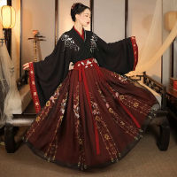 จีนดั้งเดิม Hanfu สีดำสีแดงเครื่องแต่งกายผู้หญิงชุดโบราณ Oriental ชุดเจ้าหญิง Elegance Tang Dynasty Dance Wear