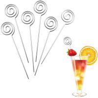 6 Pcs 5 Inch Stainless Steel Cocktail Picks Decorative Toothpick Reusable Martini Fruit Picks Garnish Toothpicks for Drinks