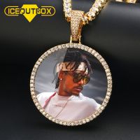 ☃  Hot Custom Photo Big Size Round Pendant Necklace Personality Mens Hip Hop Jewelry 4mm Tennis Chain Gold Silve