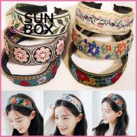 SUN BOX สไตล์ชนเผ่า โบฮีเมียน ลายดอกไม้ดอกไม้ ความกว้างกว้าง ที่คาดผม ที่คาดผมสำหรับผู้หญิง งานปัก Boho headbands