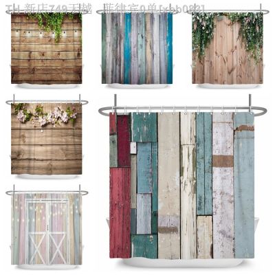 【CW】❒  Rustic Grunge Wood Panel Fence Shower Curtain Polyester Fabric Bathtub With Hooks