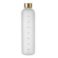 1L Water Bottle with Time Marker 32 OZ Motivational Reusable Fitness Sports Leakproof Frosted Plastic Bottle