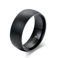 [Ship Today] Simple 8mm Black Titanium Steel Ring Frosted Surface Mens Womens Wedding Band