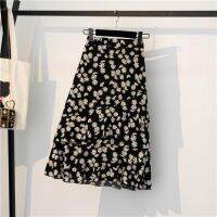 【มีไซส์ใหญ่】Plus Size L-4XL Womens Elastic Waist Chiffon Skirts Casual Floral Printed Vintage Long Summer Skirts